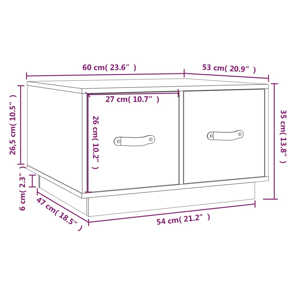 Mesa de centro 60x53x35 cm pinho maciço branco