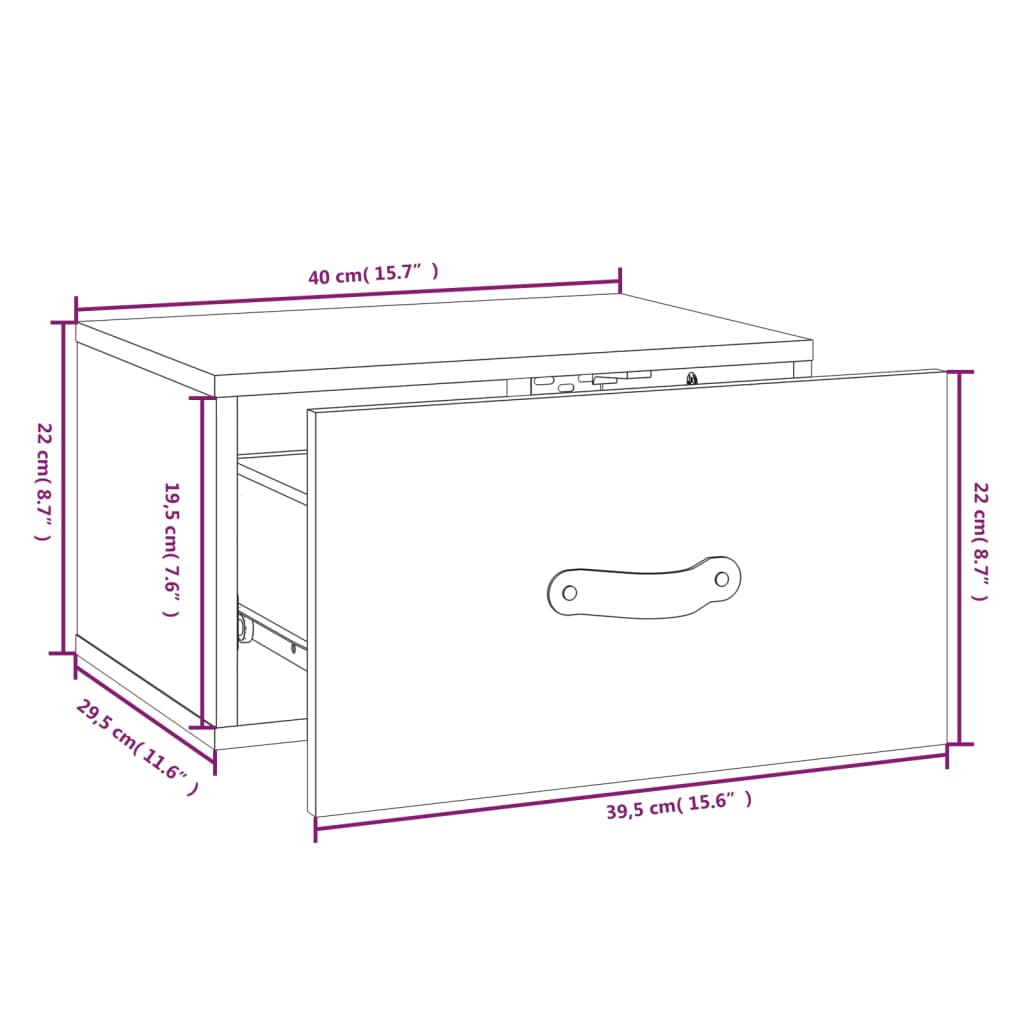 Mesas de cabeceira de parede 2 pcs 40x29,5x22 cm cinzento