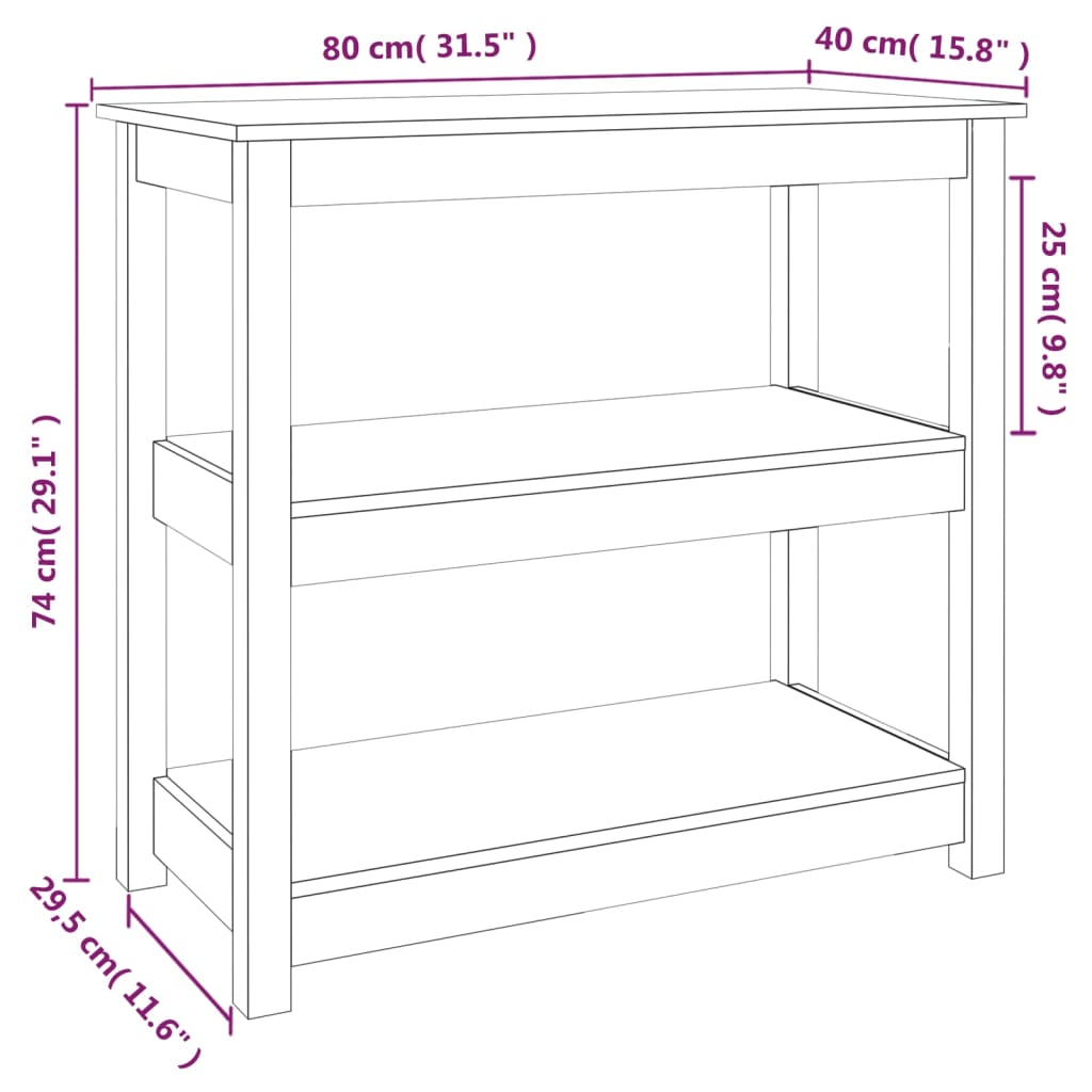 Mesa consola 80x40x74 cm madeira de pinho maciço