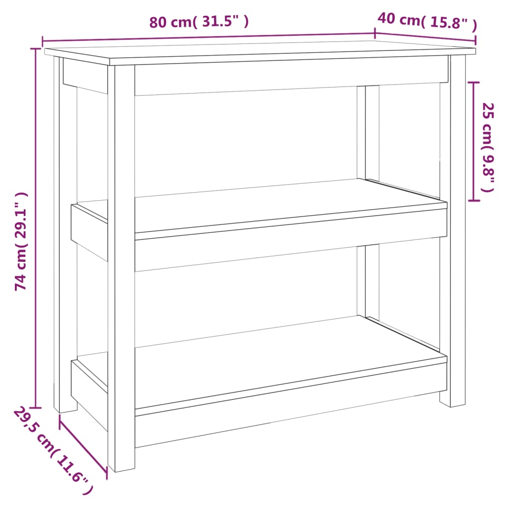 Mesa consola 80x40x74 cm madeira de pinho maciça branco