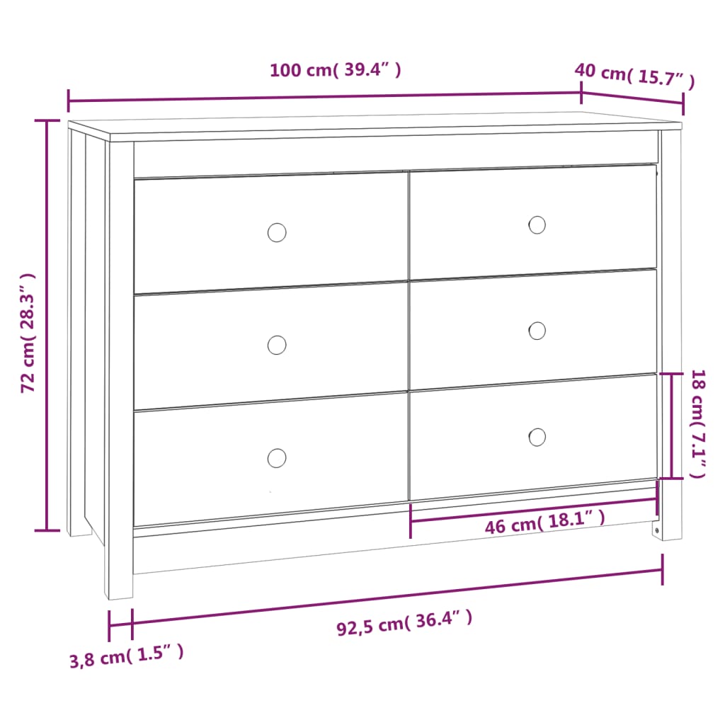 Armário de apoio 100x40x72 cm pinho maciço branco