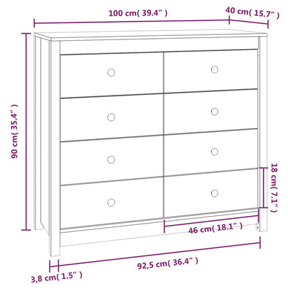 Armário de apoio 100x40x90 cm pinho maciço branco