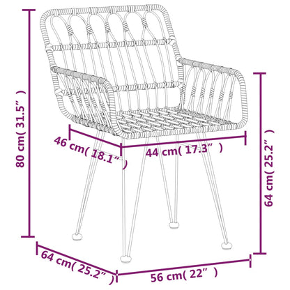 Cadeiras de jardim c/ apoio de braços 2 pcs 56x64x80 cm vime PE