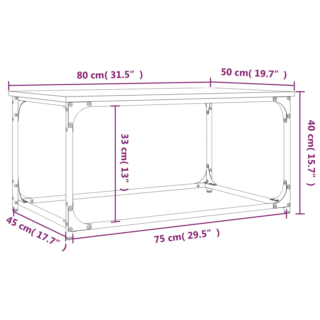 Mesa de centro 80x50x40 cm derivados madeira/ferro cinza sonoma