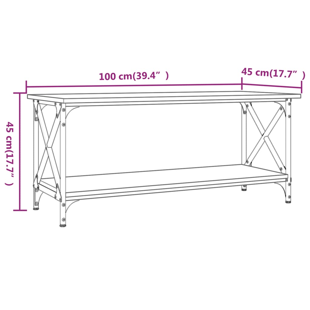 Mesa de centro 100x45x45cm derivados madeira/ferro cinza sonoma