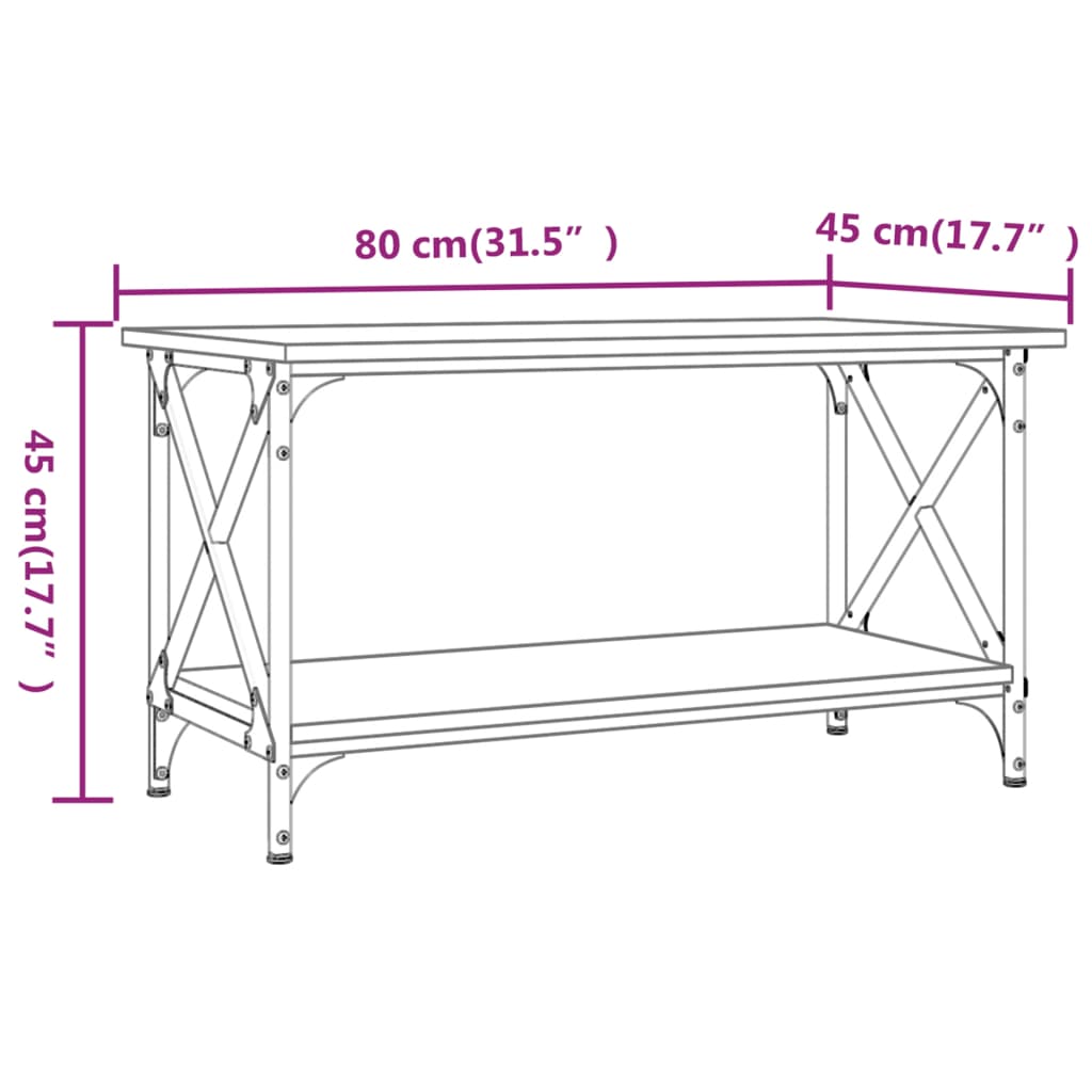 Mesa de centro 80x45x45cm derivados madeira/ferro cinza sonoma