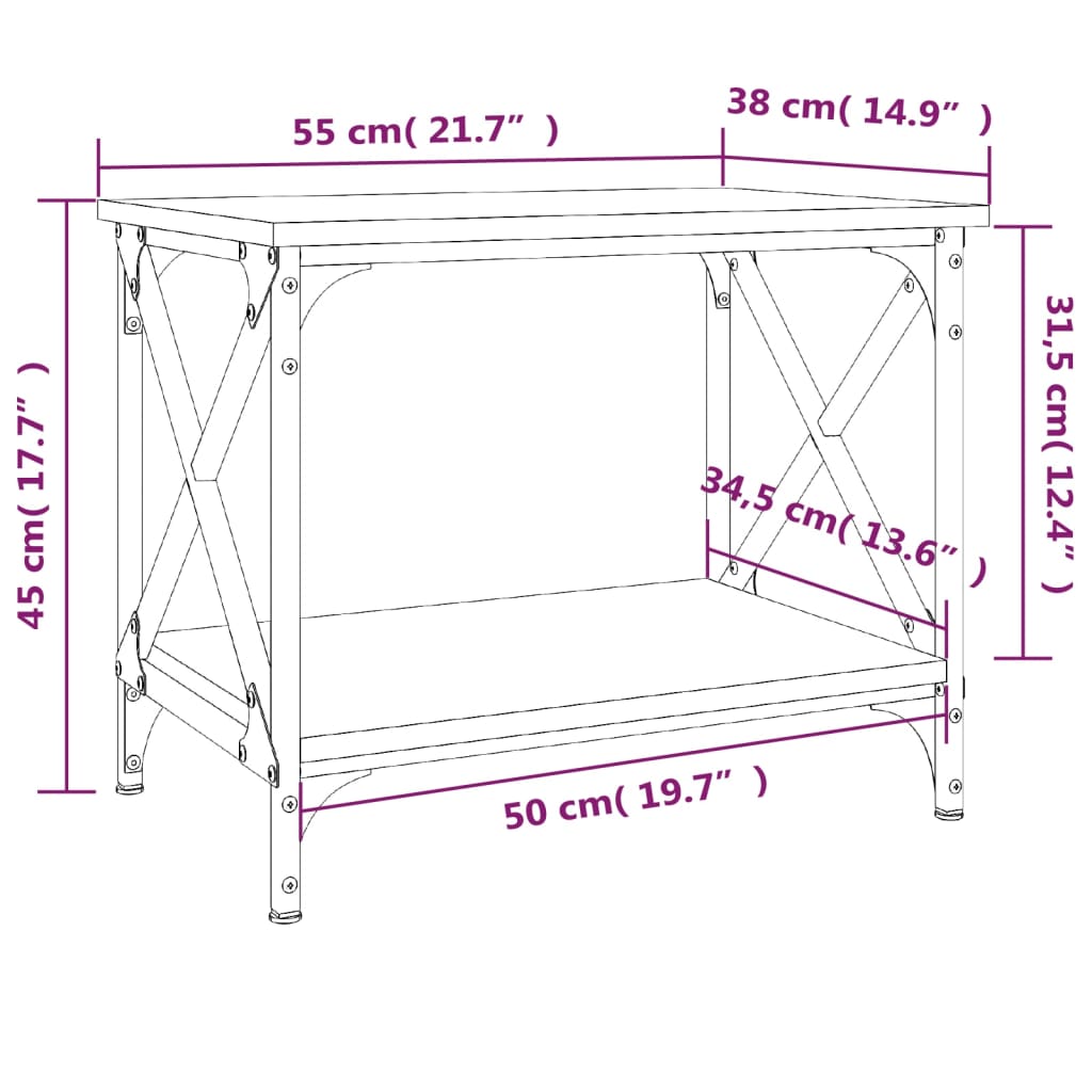 Mesa de apoio 55x38x45 cm derivados de madeira cinzento sonoma