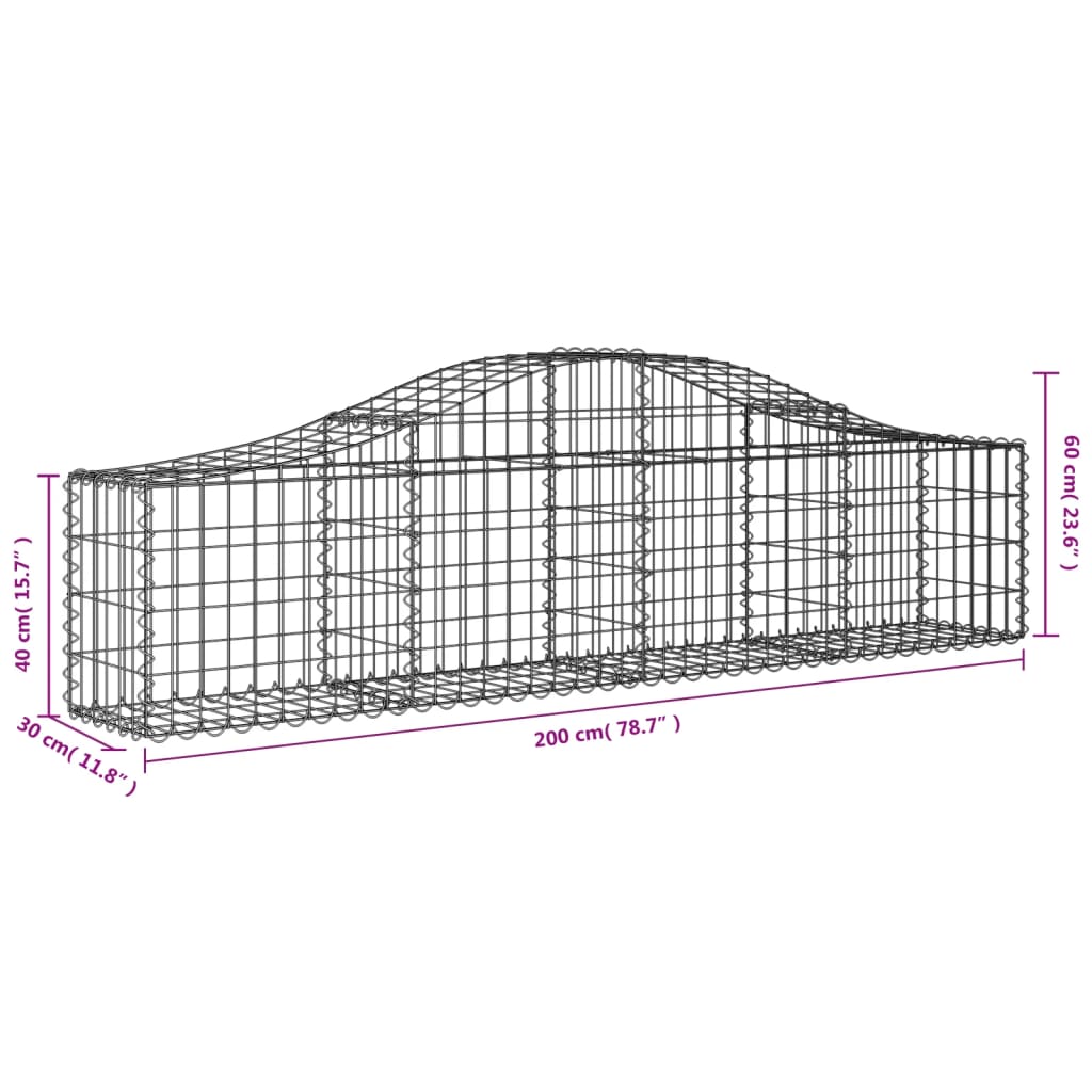 Cestos gabião arqueados 2 pcs 200x30x40/60 cm ferro galvanizado