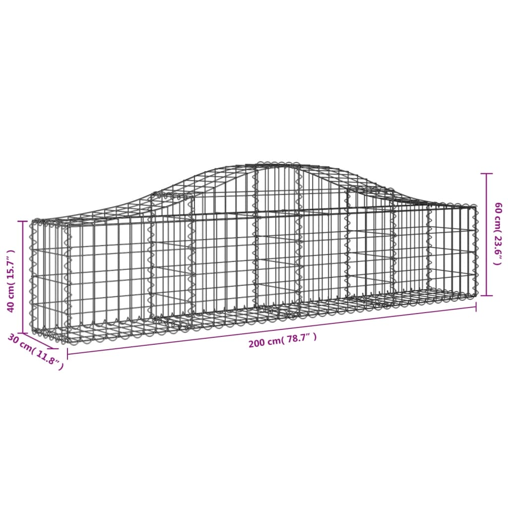 Cestos gabião arqueados 18pcs 200x30x40/60 cm ferro galvanizado