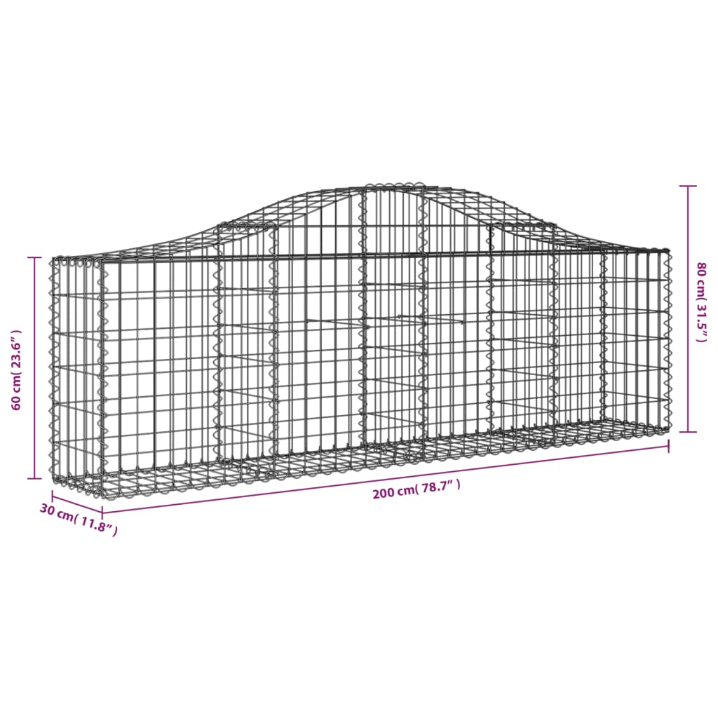 Cestos gabião arqueados 2 pcs 200x30x60/80 cm ferro galvanizado