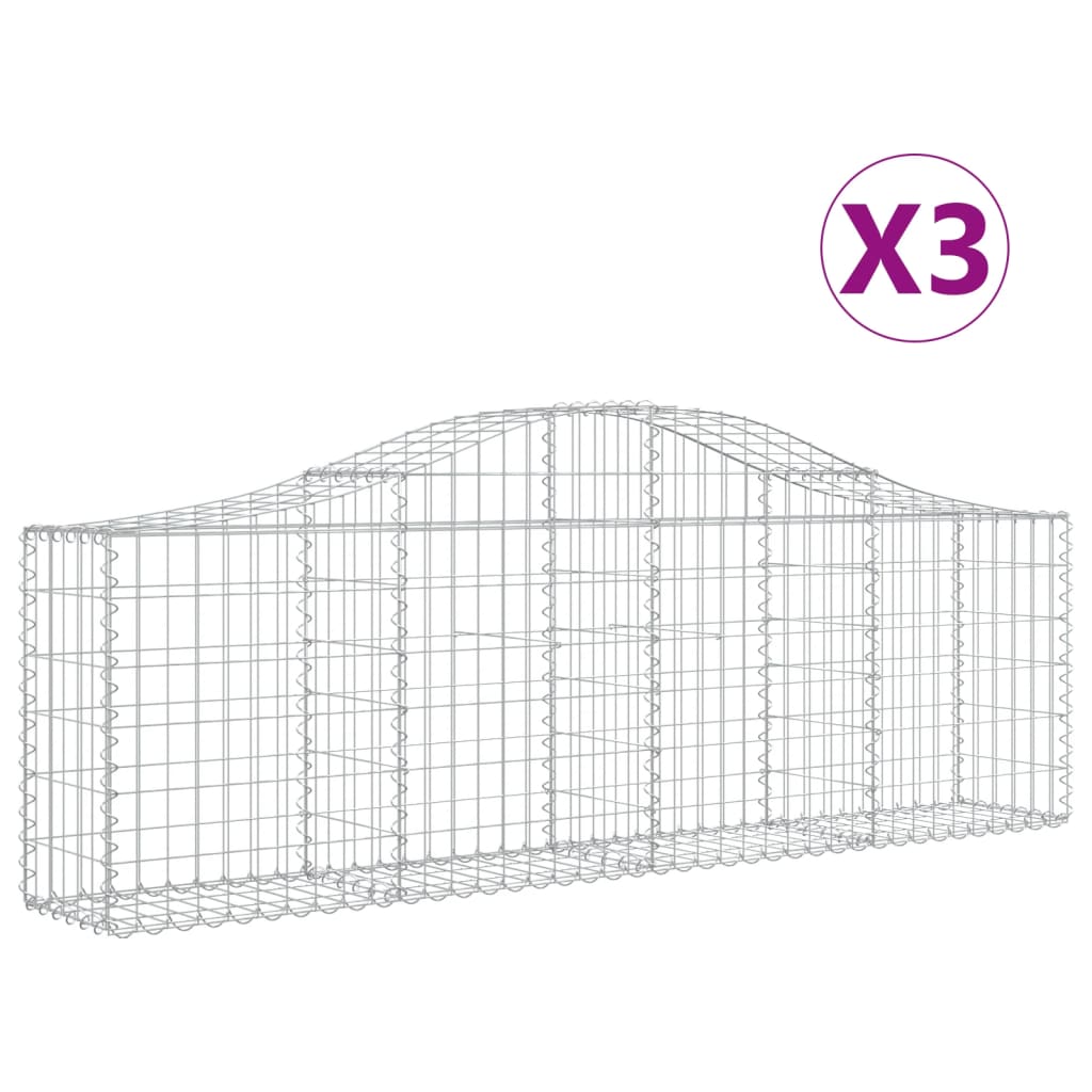 Cestos gabião arqueados 3 pcs 200x30x60/80 cm ferro galvanizado