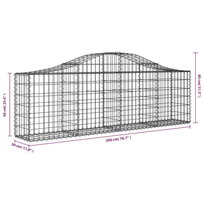 Cestos gabião arqueados 9 pcs 200x30x60/80 cm ferro galvanizado