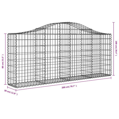 Cestos gabião arqueados 3 pcs 200x30x80/100cm ferro galvanizado