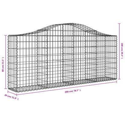 Cestos gabião arqueados 5 pcs 200x30x80/100cm ferro galvanizado