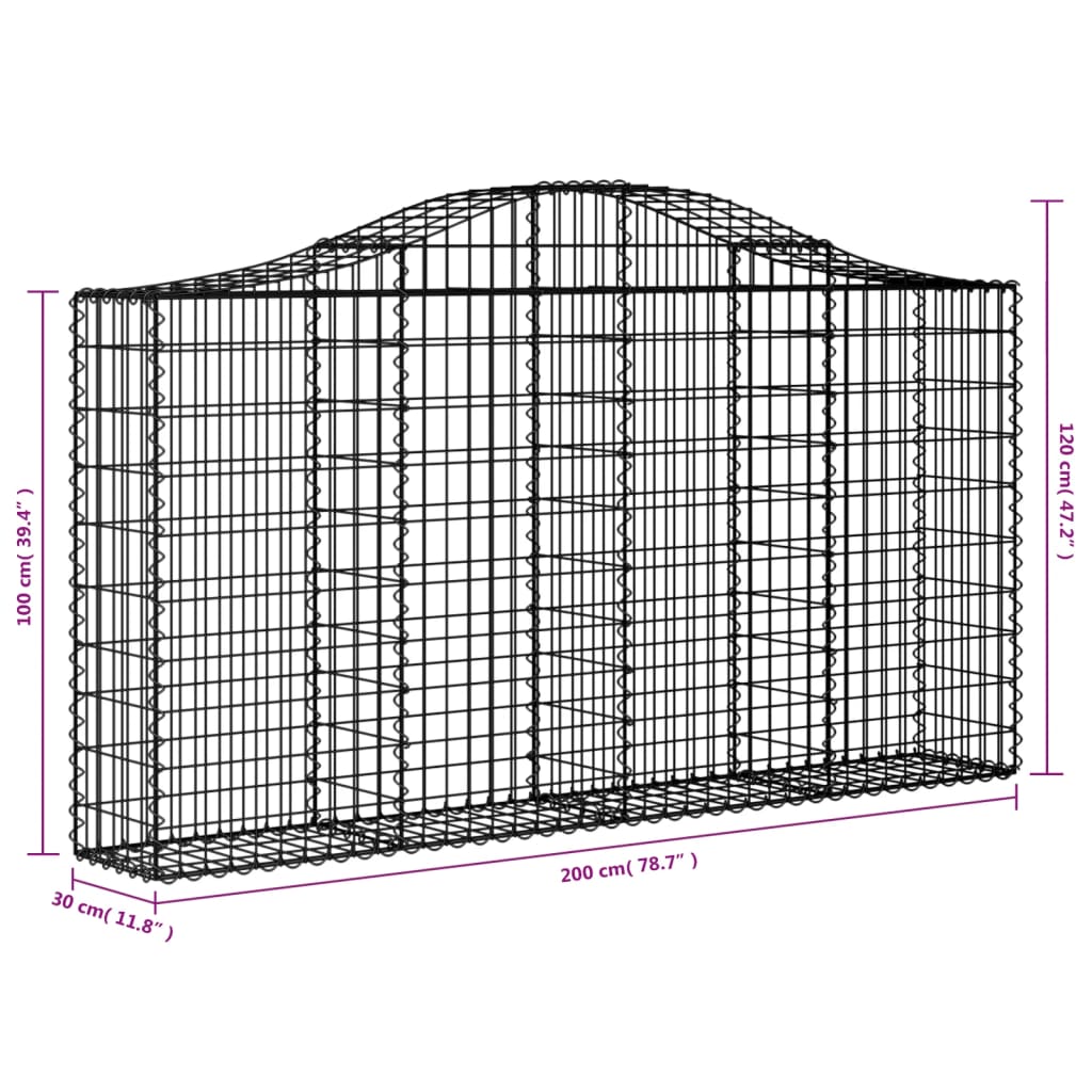 Cestos gabião arqueados 3pcs 200x30x100/120cm ferro galvanizado