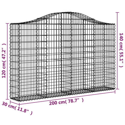 Cestos gabião arqueados 4pcs 200x30x120/140cm ferro galvanizado