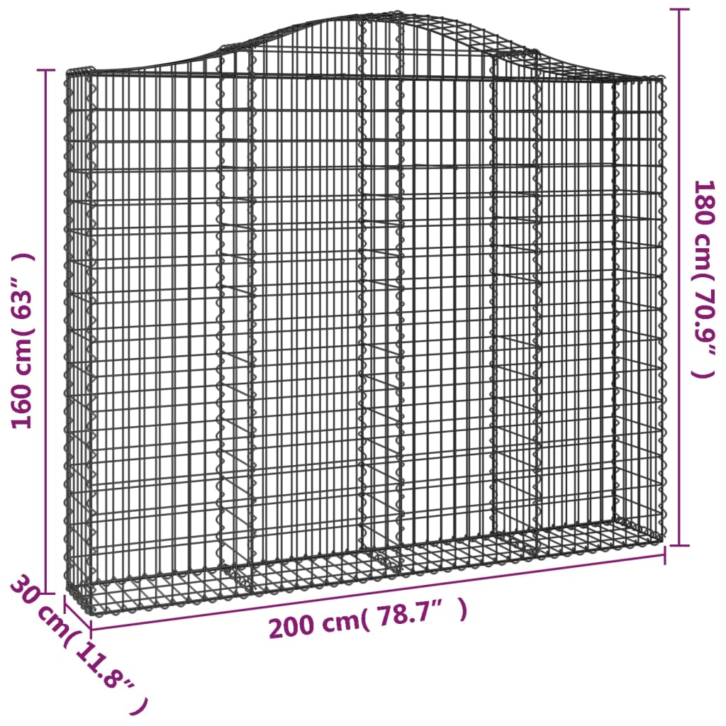 Cestos gabião arqueados 6pcs 200x30x160/180cm ferro galvanizado