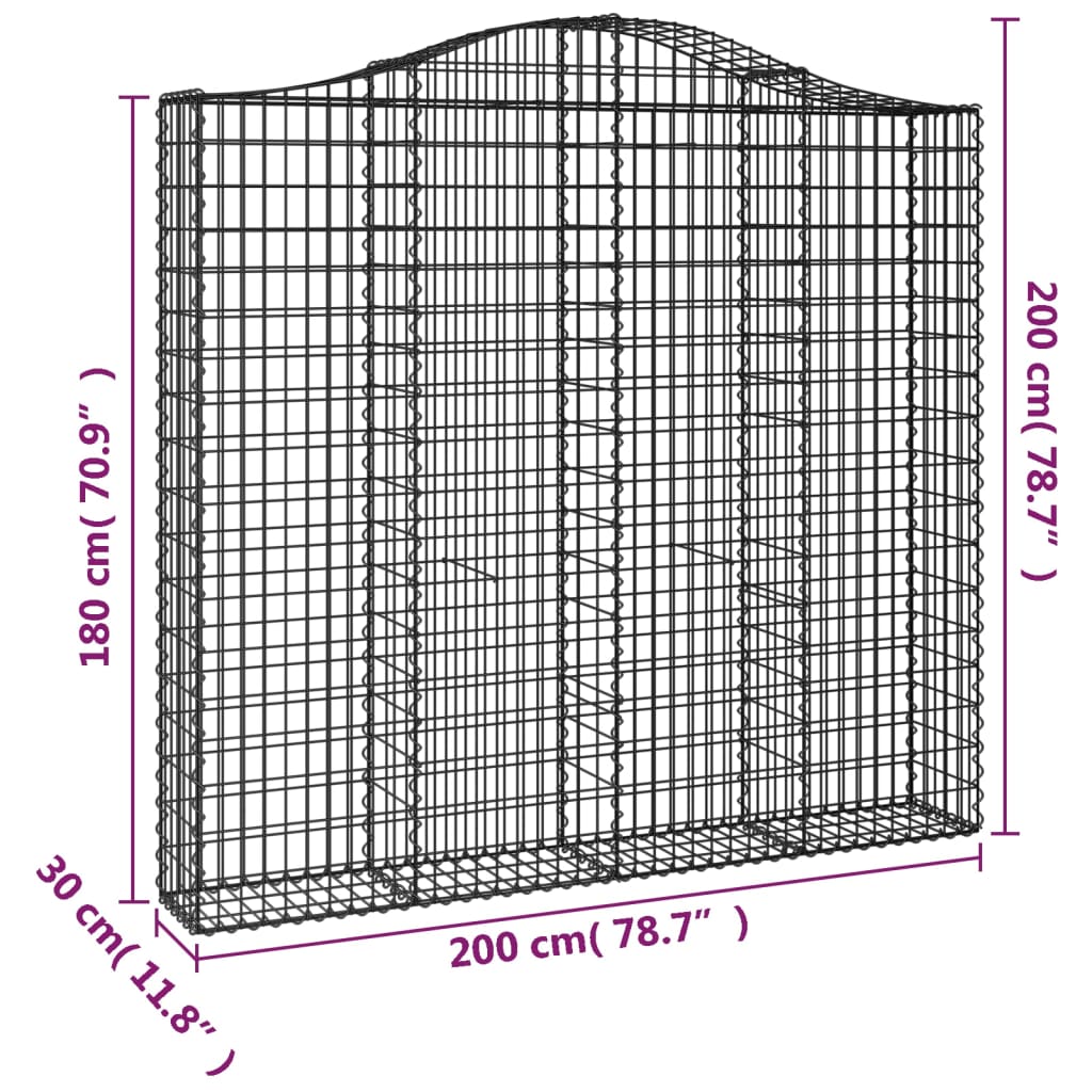 Cestos gabião arqueados 3pcs 200x30x180/200cm ferro galvanizado