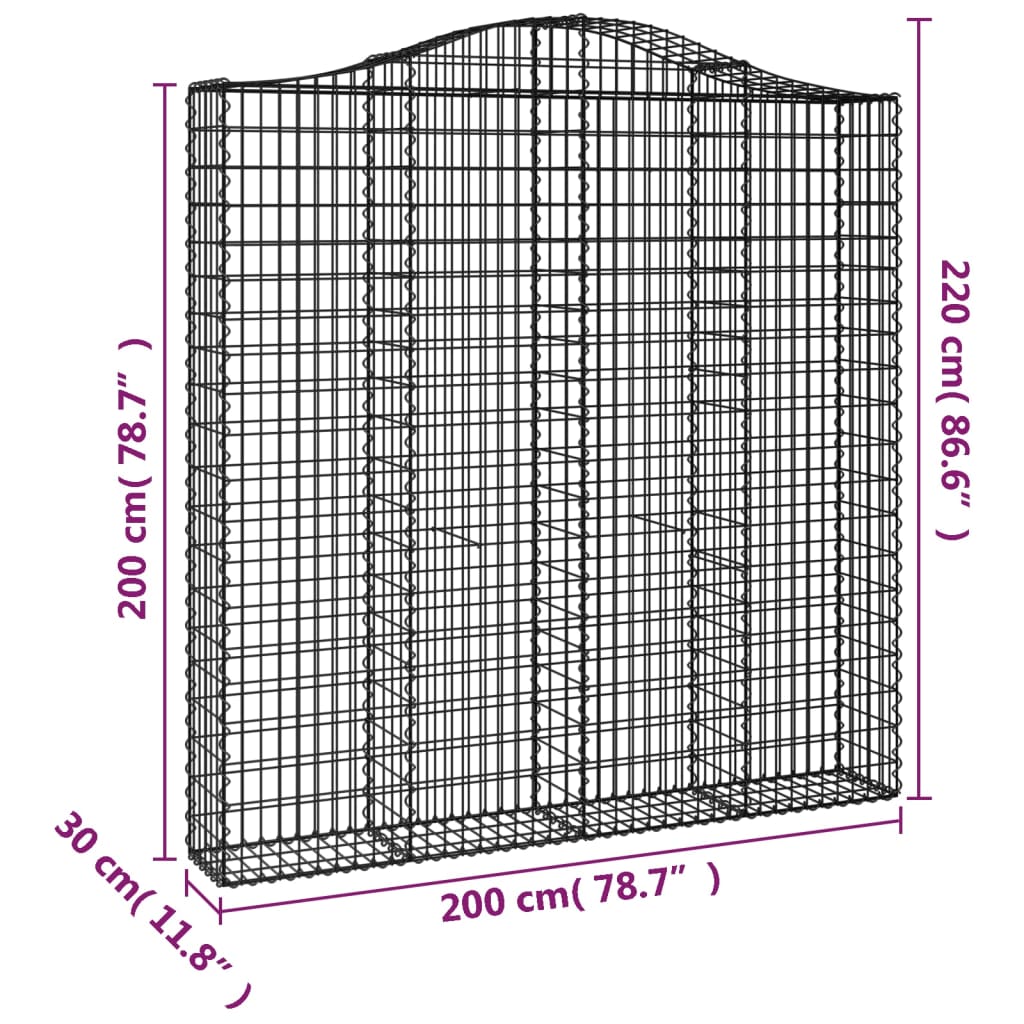 Cestos gabião arqueados 4pcs 200x30x200/220cm ferro galvanizado