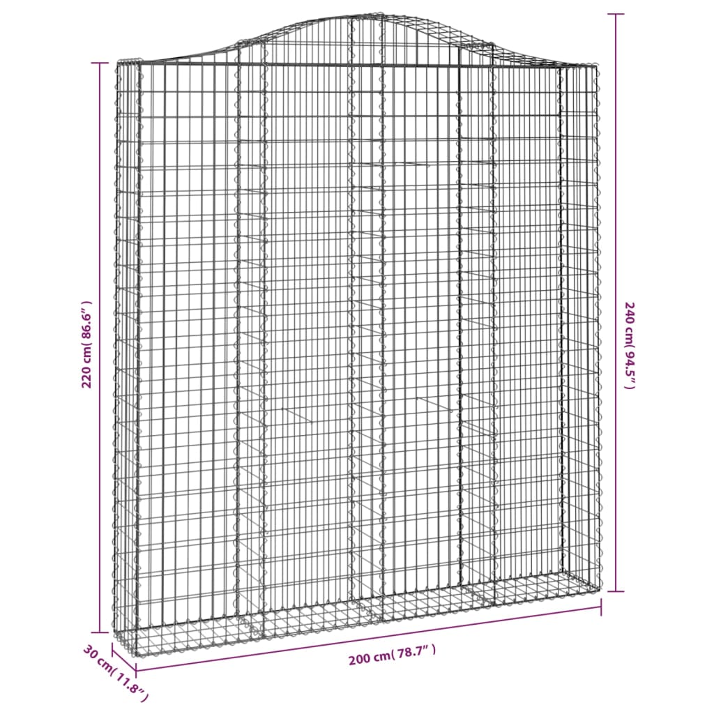 Cestos gabião arqueados 5pcs 200x30x220/240cm ferro galvanizado