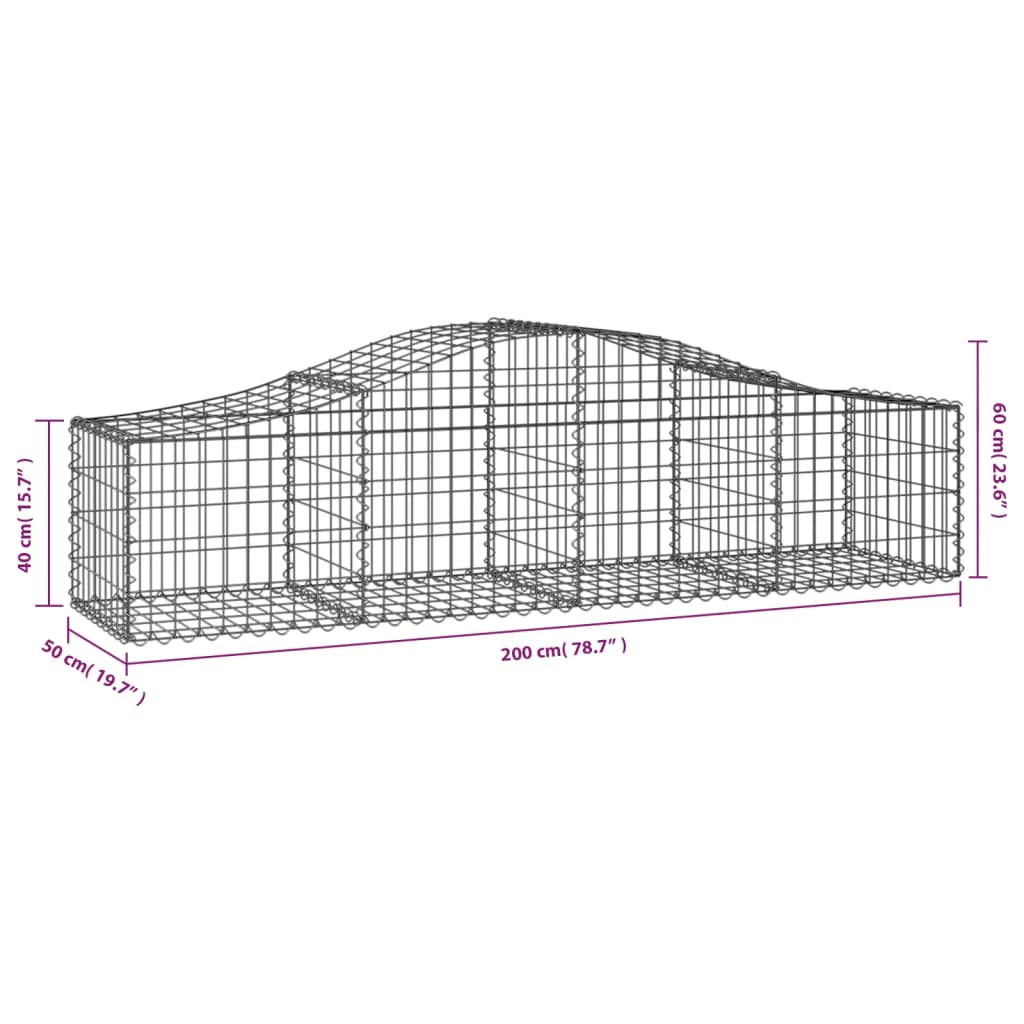 Cestos gabião arqueados 2 pcs 200x50x40/60 cm ferro galvanizado