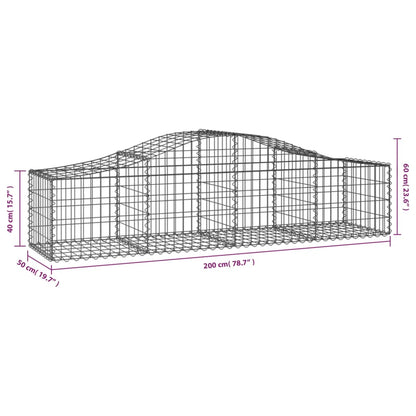 Cestos gabião arqueados 2 pcs 200x50x40/60 cm ferro galvanizado