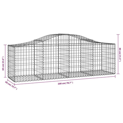 Cestos gabião arqueados 2 pcs 200x50x60/80 cm ferro galvanizado