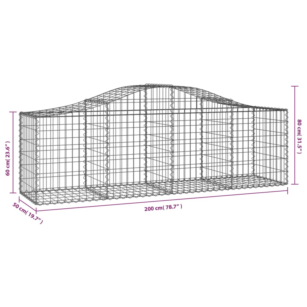 Cestos gabião arqueados 13pcs 200x50x60/80 cm ferro galvanizado