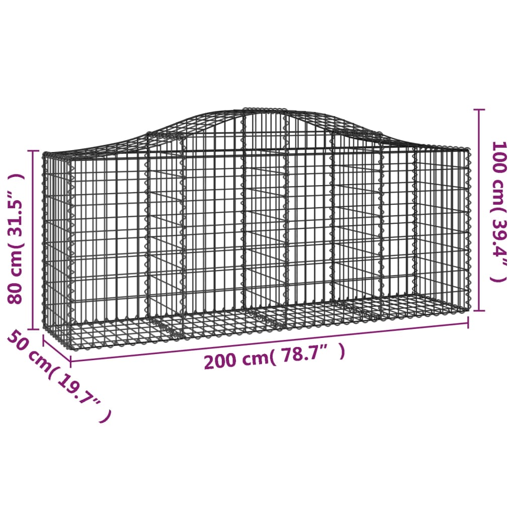 Cestos gabião arqueados 2 pcs 200x50x80/100cm ferro galvanizado