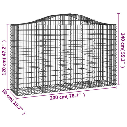 Cestos gabião arqueados 3pcs 200x50x120/140cm ferro galvanizado