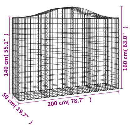 Cestos gabião arqueados 3pcs 200x50x140/160cm ferro galvanizado