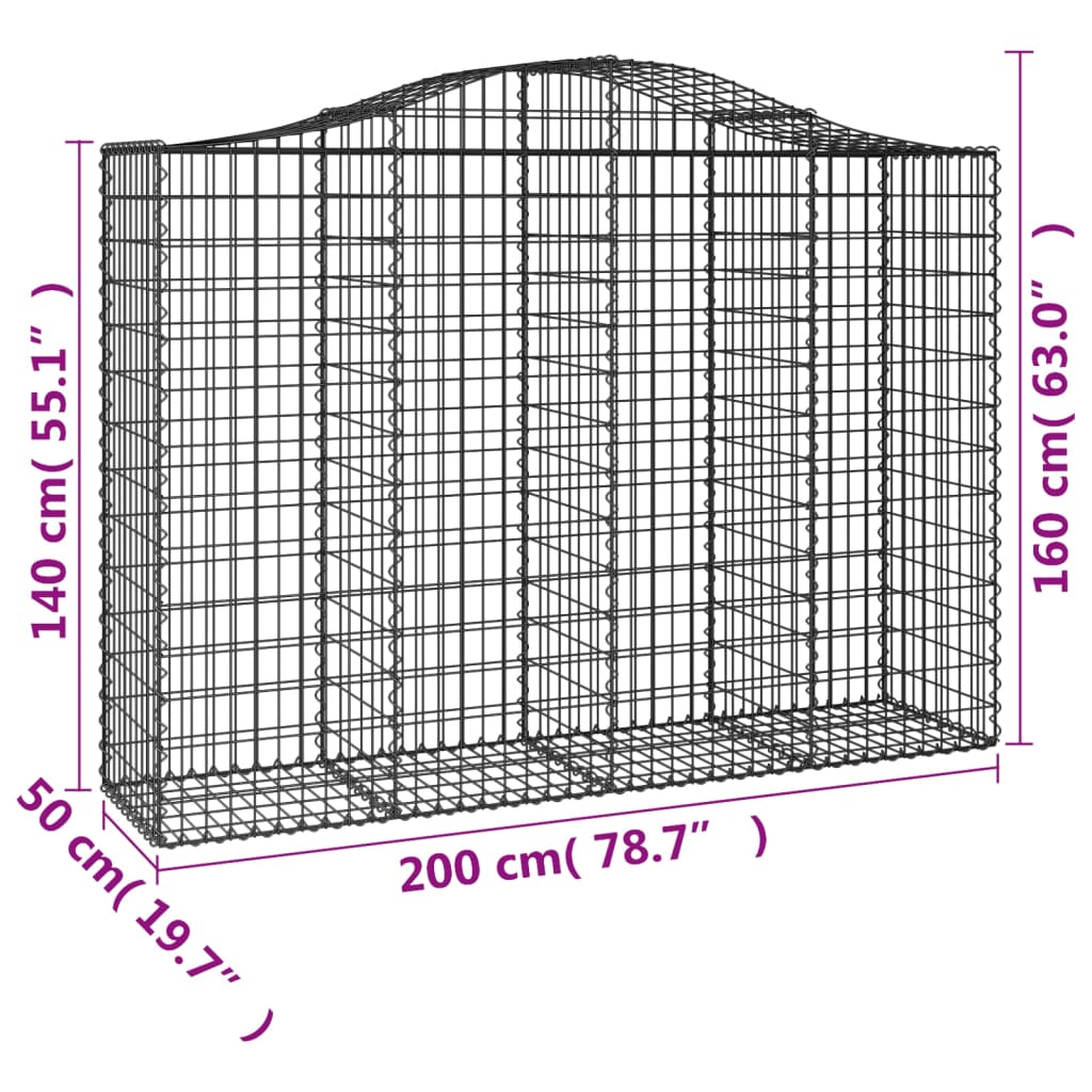 Cestos gabião arqueados 4pcs 200x50x140/160cm ferro galvanizado