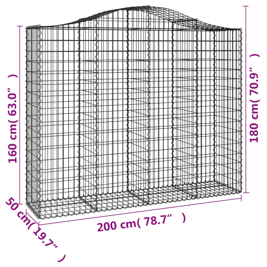 Cestos gabião arqueados 4pcs 200x50x160/180cm ferro galvanizado