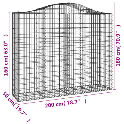 Cestos gabião arqueados 7pcs 200x50x160/180cm ferro galvanizado