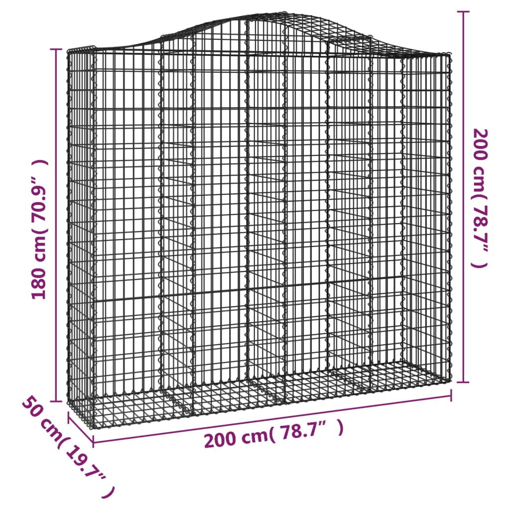 Cestos gabião arqueados 3pcs 200x50x180/200cm ferro galvanizado