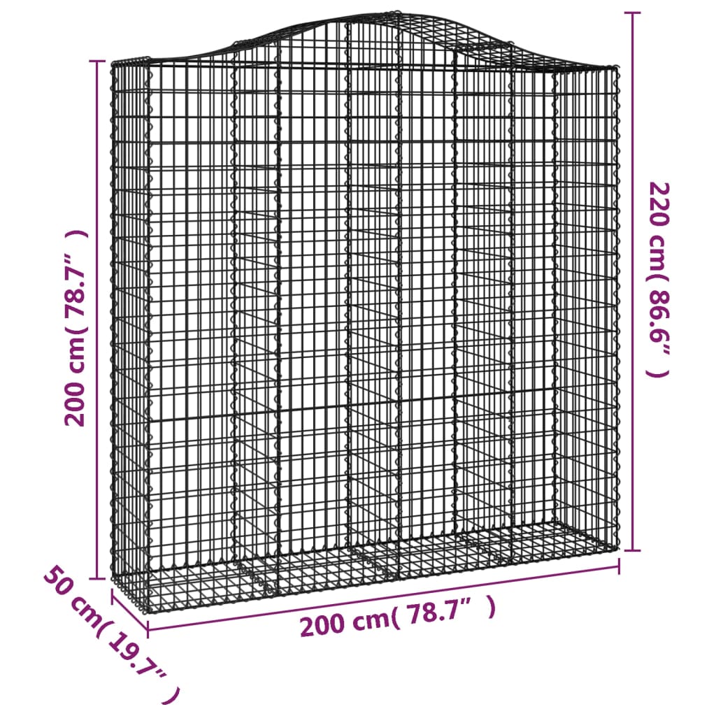 Cestos gabião arqueados 3pcs 200x50x200/220cm ferro galvanizado