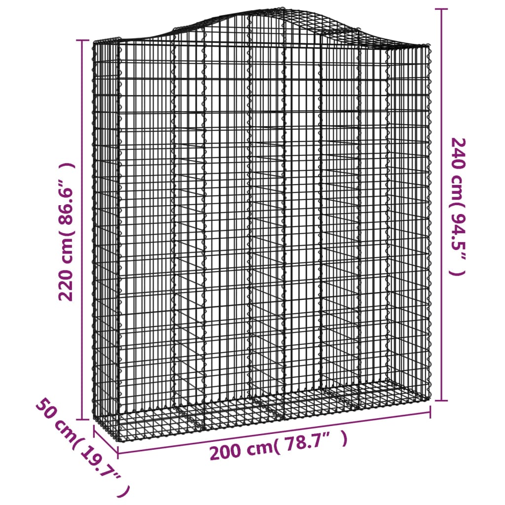 Cestos gabião arqueados 6pcs 200x50x220/240cm ferro galvanizado