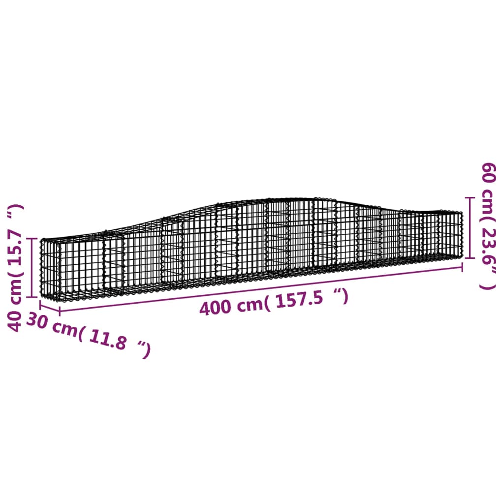 Cestos gabião arqueados 4 pcs 400x30x40/60 cm ferro galvanizado