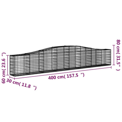 Cestos gabião arqueados 2 pcs 400x30x60/80 cm ferro galvanizado