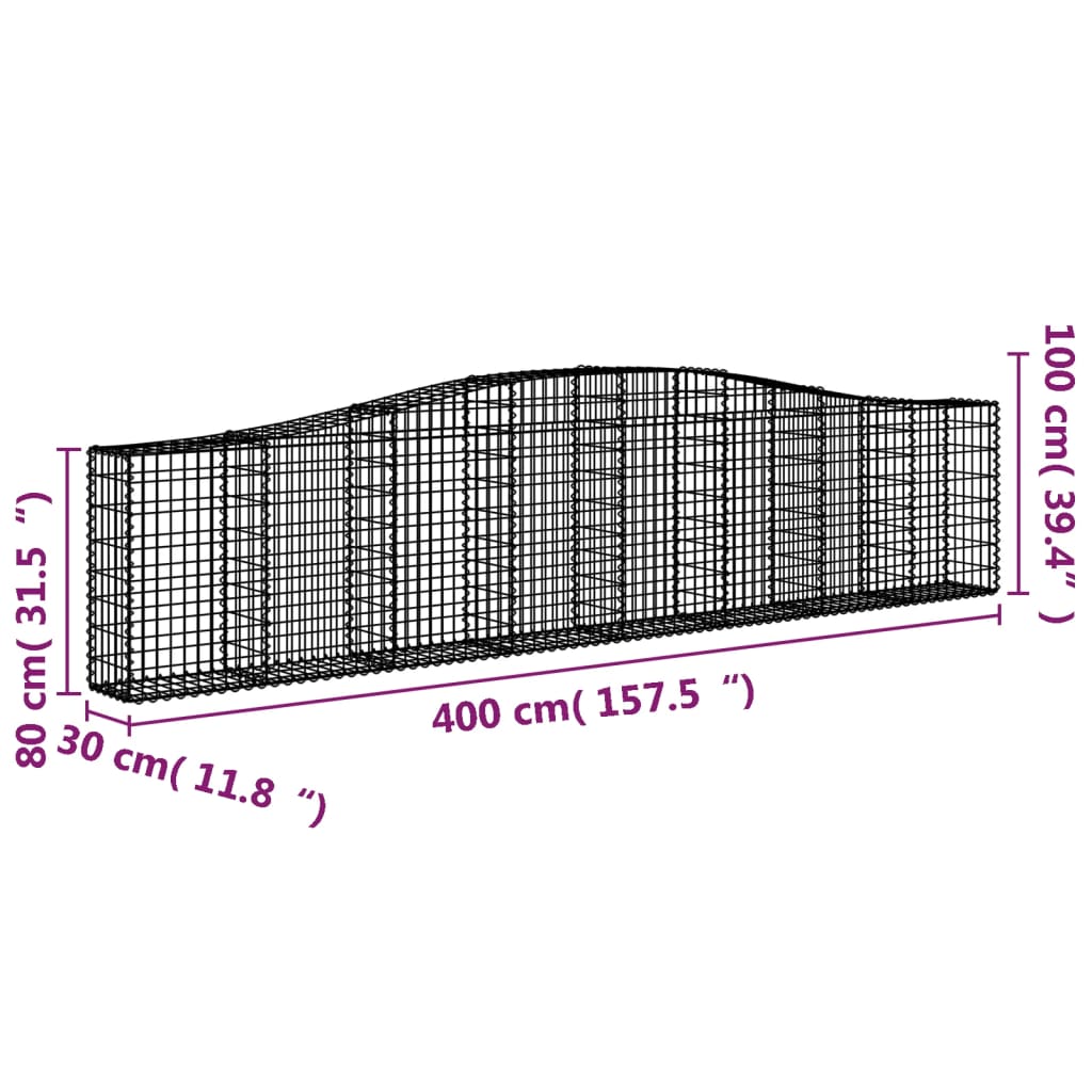 Cestos gabião arqueados 2 pcs 400x30x80/100cm ferro galvanizado