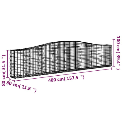 Cestos gabião arqueados 2 pcs 400x30x80/100cm ferro galvanizado