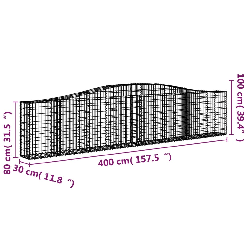 Cestos gabião arqueados 8 pcs 400x30x80/100cm ferro galvanizado