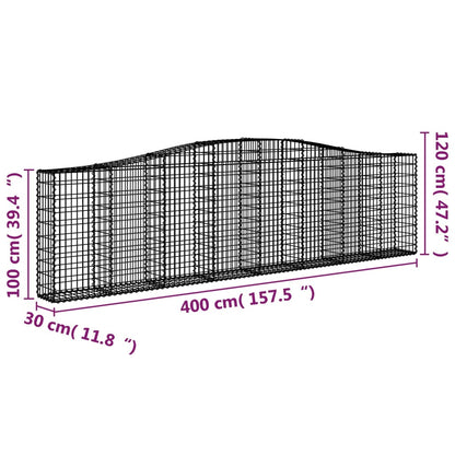 Cestos gabião arqueados 3pcs 400x30x100/120cm ferro galvanizado