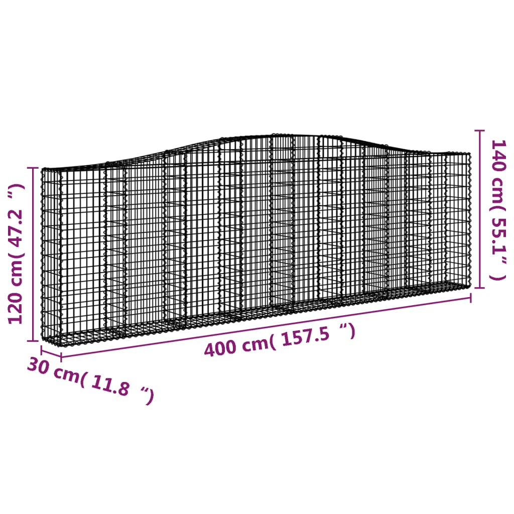 Cestos gabião arqueados 5pcs 400x30x120/140cm ferro galvanizado