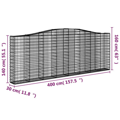 Cestos gabião arqueados 2pcs 400x30x140/160cm ferro galvanizado