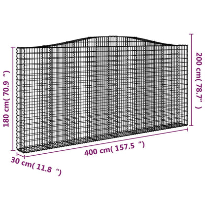 Cestos gabião arqueados 2pcs 400x30x180/200cm ferro galvanizado