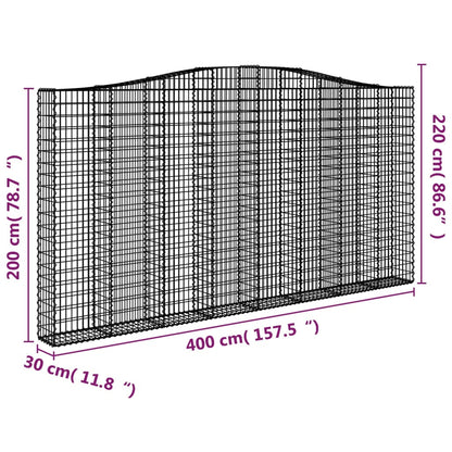 Cestos gabião arqueados 3pcs 400x30x200/220cm ferro galvanizado