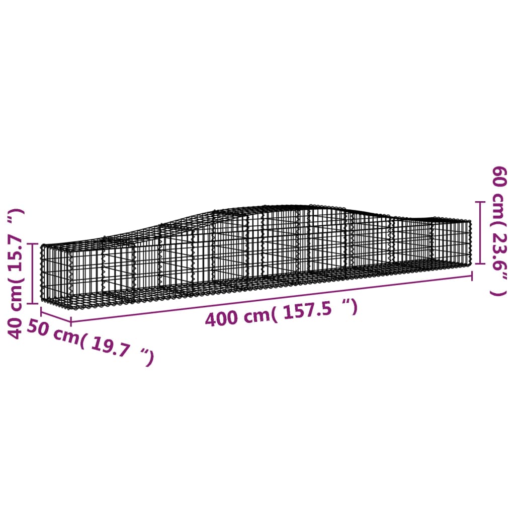 Cestos gabião arqueados 3 pcs 400x50x40/60 cm ferro galvanizado