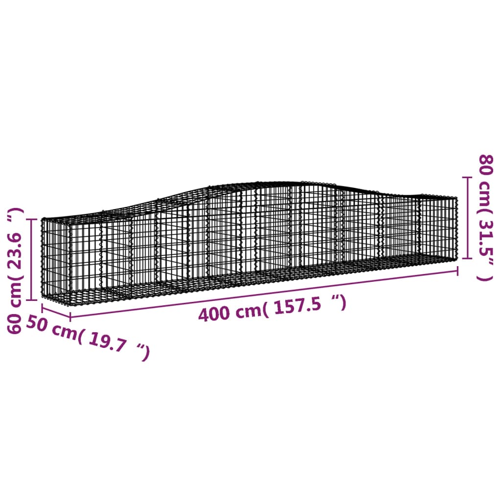 Cestos gabião arqueados 3 pcs 400x50x60/80 cm ferro galvanizado