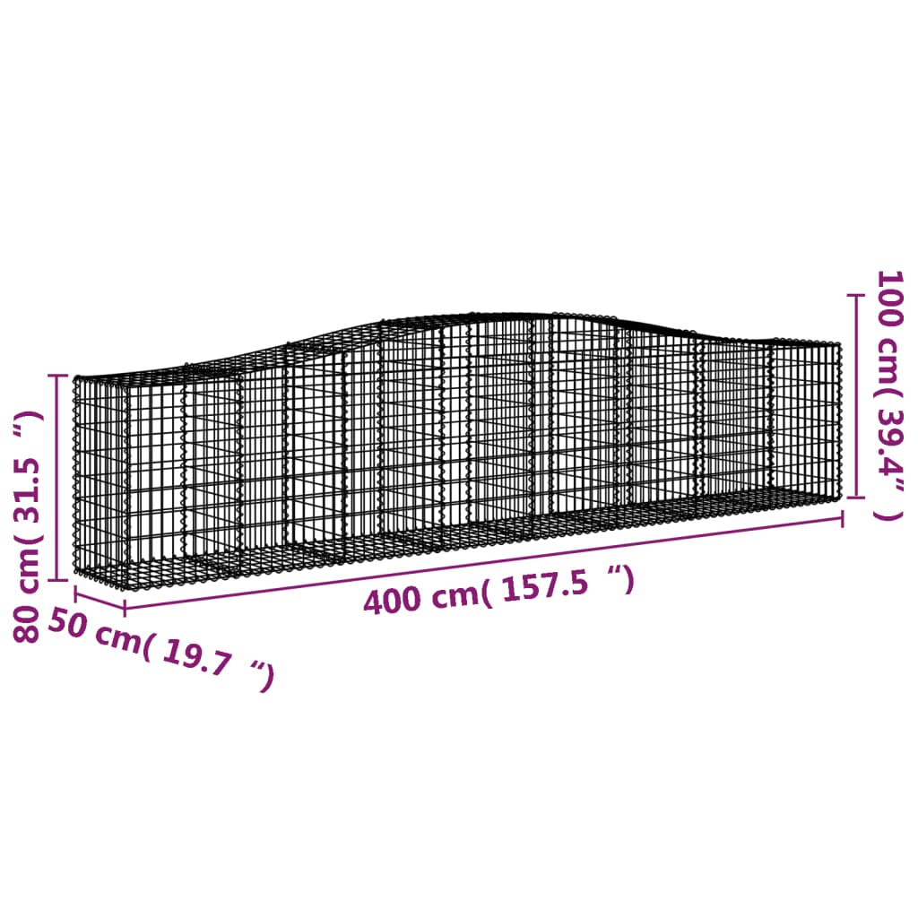 Cestos gabião arqueados 3 pcs 400x50x80/100cm ferro galvanizado